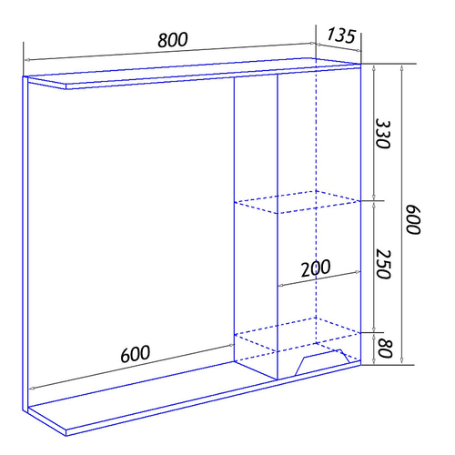 Зеркало-шкаф Loranto Florena 80 800х135х600 правый, светлый бетон (CS00086987)