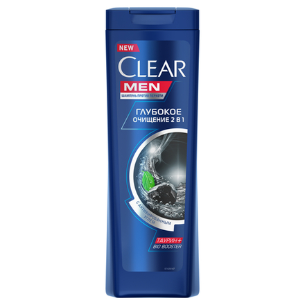 Clear шамп. мужской 400мл 2 в 1 Глубокое очищение (уголь, мята)