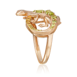 Кольцо «Ящерица» из красного золота с хризолитами и цитринами