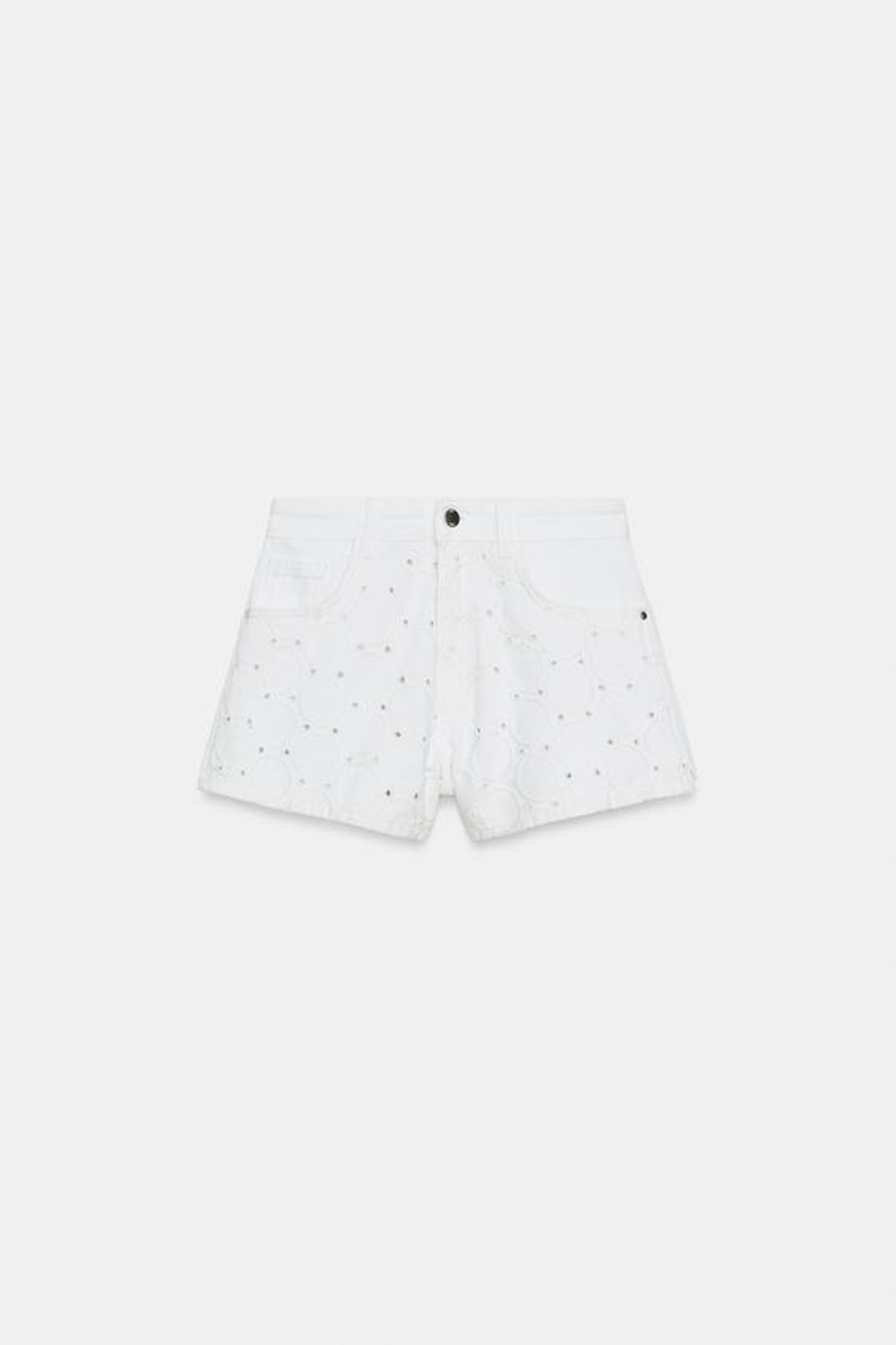 ZARA ШОРТЫ Z1975 СО СРЕДНЕЙ ПОСАДКОЙ И ПЕРФОРИРОВАННОЙ ВЫШИВКОЙ, ЦВЕТ ВЫБЕЛЕННОГО ЛЬНА