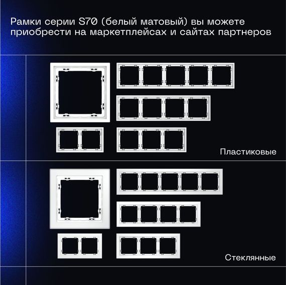 Перекрестный переключатель встраиваемый Voltum S70 одноклавишный 10А, (белый матовый) VLS010502