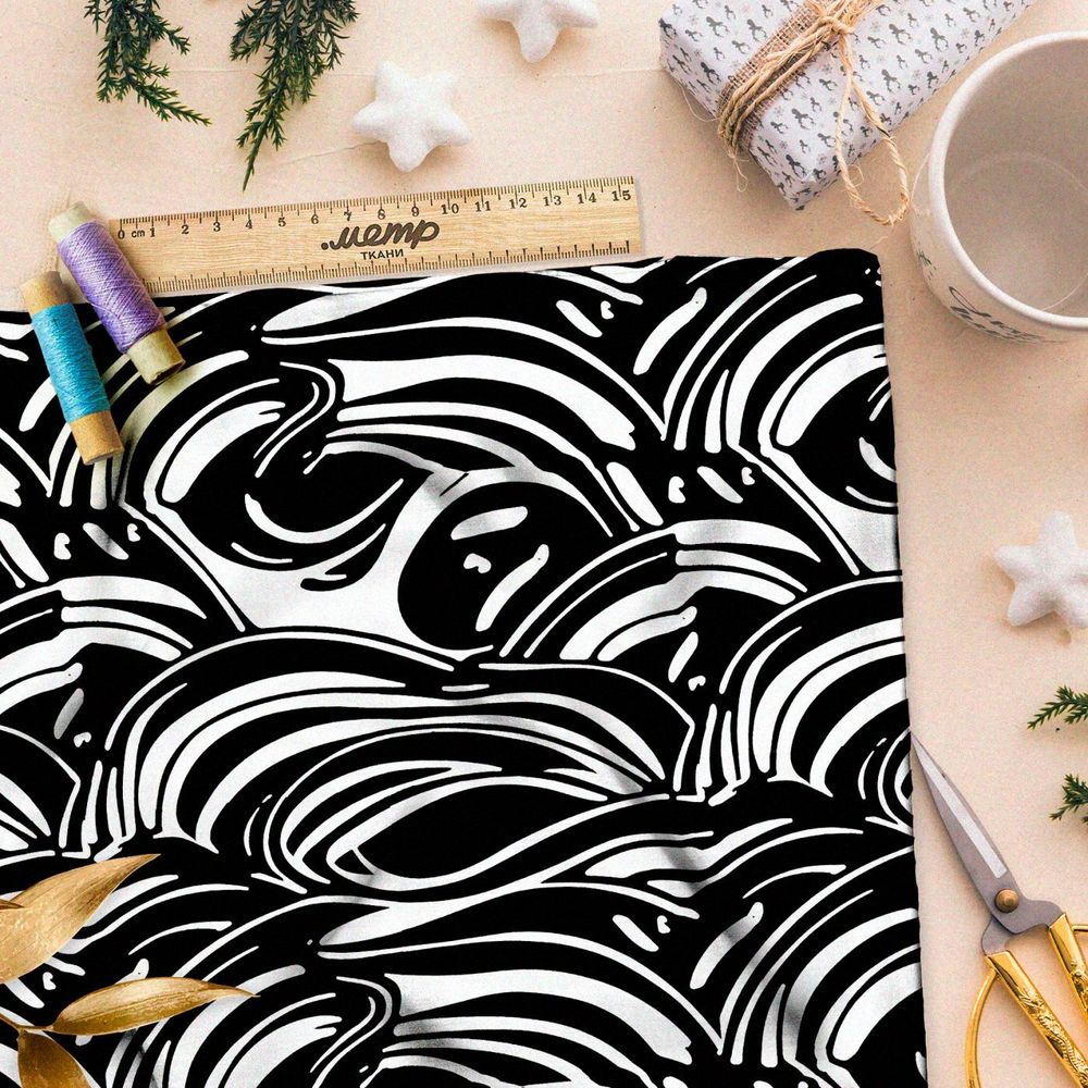 Ткань премиум Оксфорд 600D черно-белые контуры