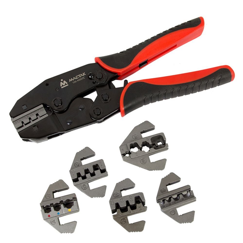 МАСТАК (106-40007C) Кримпер храповичный для обжима изолированных наконечников, 7 предметов, кейс