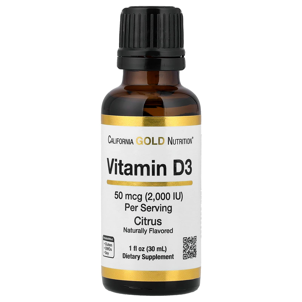 California Gold Nutrition, витамин D3, с цитрусовым вкусом, 50 мкг (2000 МЕ), 30 мл (1 жидк. унция)