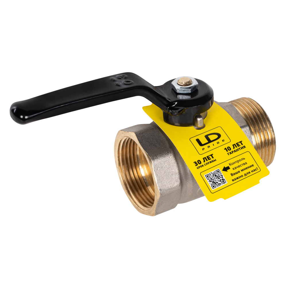 Кран шаровой латунный LD Pride 47.32.В-Н.Р Ду 32 Ру 25 (рычаг с бир.)