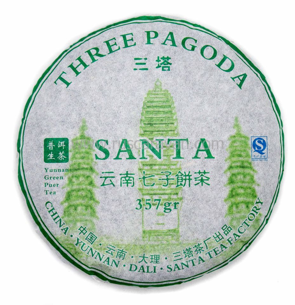 0474к Чай прессованный зеленый Пуэр Шэн "Саньта", ци цзы бин 357 гр
