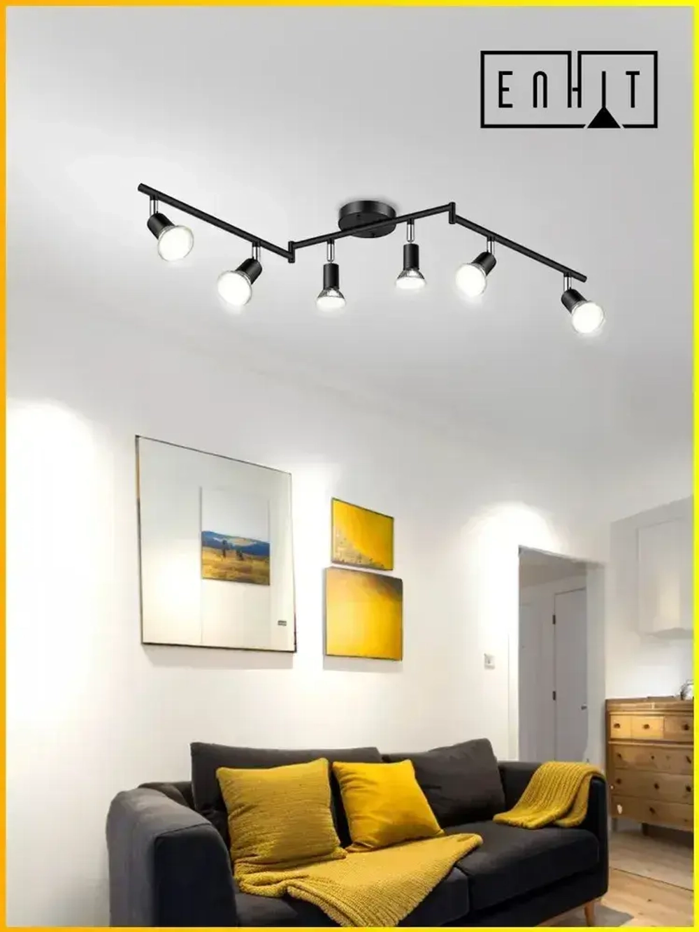 Трековый светильник светодиодный черный поворотный GU10 / Настенно-потолочный спот черный / LED люстра лофт 6 ламп