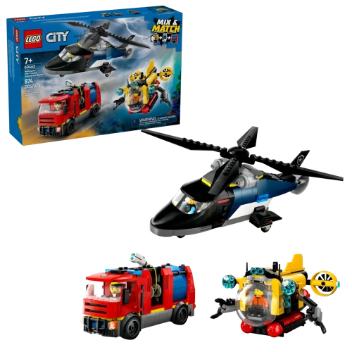 Конструктор LEGO City 60462 Вертолет, пожарная машина и подводная лодка