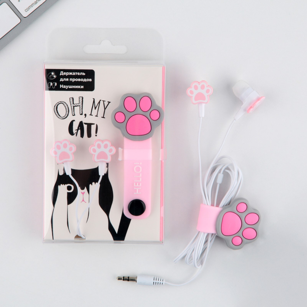 Набор держатель д/проводов+наушники"Oh my cat" мод.VBT 1.4 12.5*8.5см.