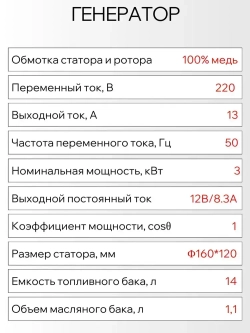 Генератор бензиновый электрический Powerac PR4000H2 (3.2кВт, 220В, 7л.с., РУЧНОЙ СТАРТЕР)