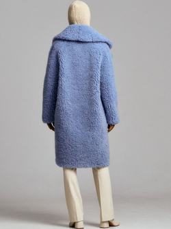 Шуба из овечьей шерсти, голубая, SilverFox