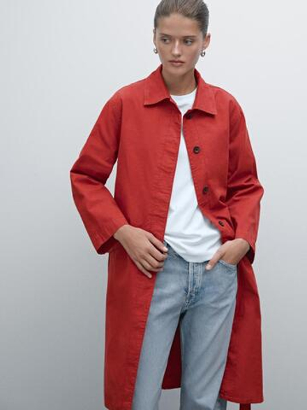 Massimo Dutti Тренч из 100% хлопка, красный