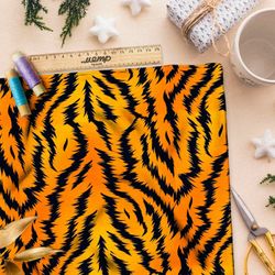 Ткань премиум интерлок крупный тигр
