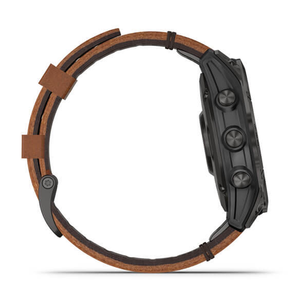 Смарт-часы GARMIN Epix (Gen 2) Sapphire титановый черный с коричневым кожаным ремешком,  010-02582-30