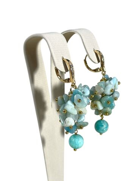 Серьги грозди из Амазонита и фианиты