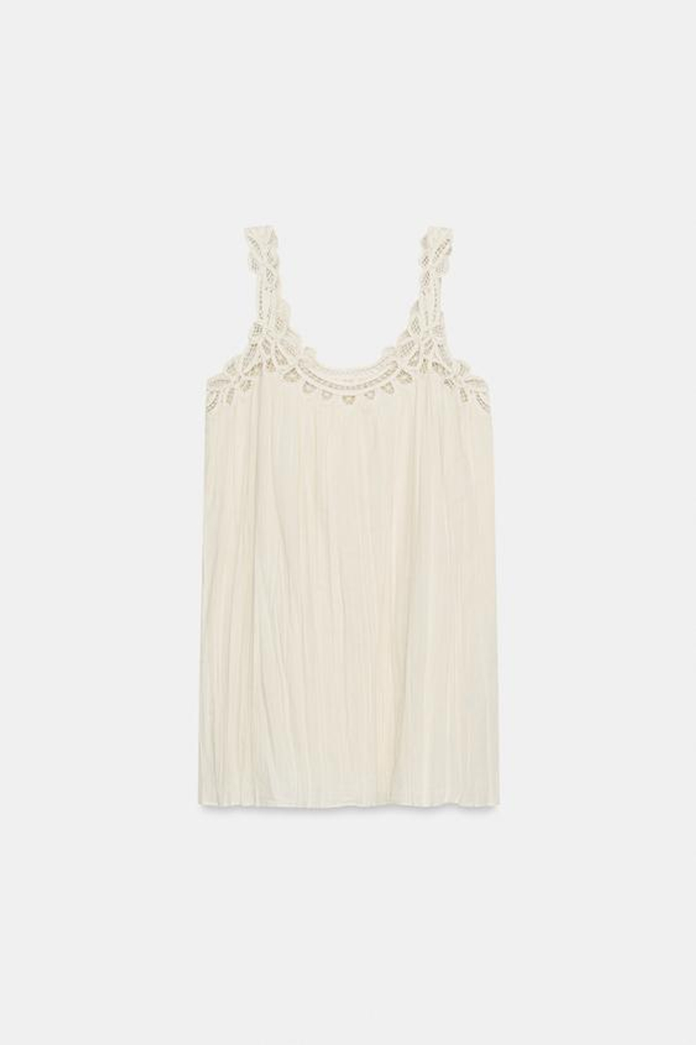 ZARA ПЛАТЬЕ С ВЫШИВКОЙ НА БРЕТЕЛЯХ — ZW COLLECTION, ЭКРЮ