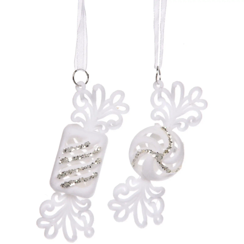 Подвеска «Весёлые конфетки» 3,8*10,6 см (набор 2 шт), Белый/серебро