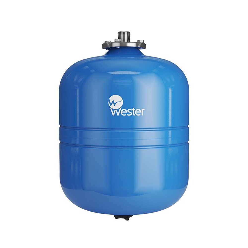 Гидроаккумулятор для водоснабжения WESTER WAV Premium объём 18л, DN 20, PN 10, вертикальный, резьбовое-НР, G-3/4'', без опор с контрфланецем из нержавеющей стали, голубой, Россия