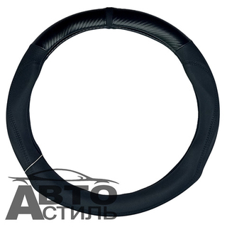 Оплетка на руль круглая Coolpart MAXIMAL (37*38) к/з черный/черный A  K20BL-BL