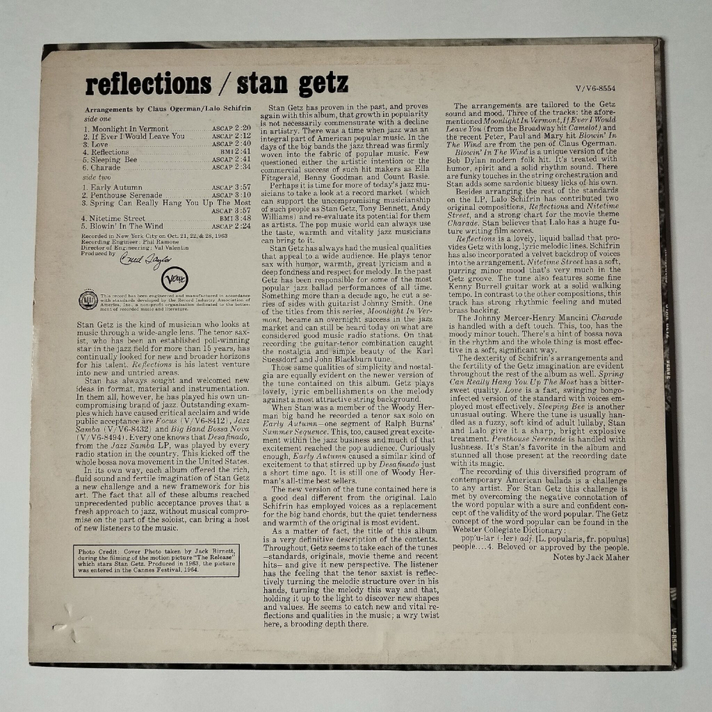 Винтажная виниловая пластинка LP Stan Getz Reflections (USA 1964)