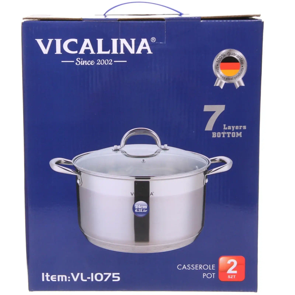 Кастрюля из нержавеющей стали VICALINA 6,3л, индукция, VL-1075