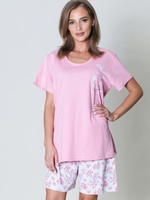 Свободный хлопковый комплект с цветочным принтом на шортах (Размер: XXL) (Цвет: голубой)