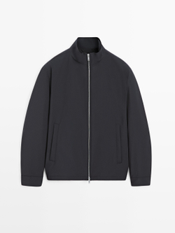 Massimo Dutti Куртка из эластичной ткани с двойной молнией, морской темно-синий