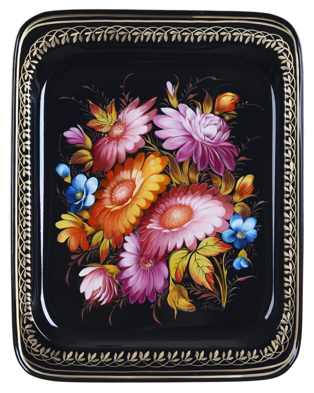 Жостовский поднос декоративный, размер 33х26 см (A13), металлический