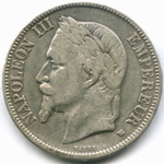 5 франков 1869 BB (Наполеон III) Франция VF