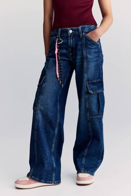 H&M Джинсы карго с широкими штанинами, синий