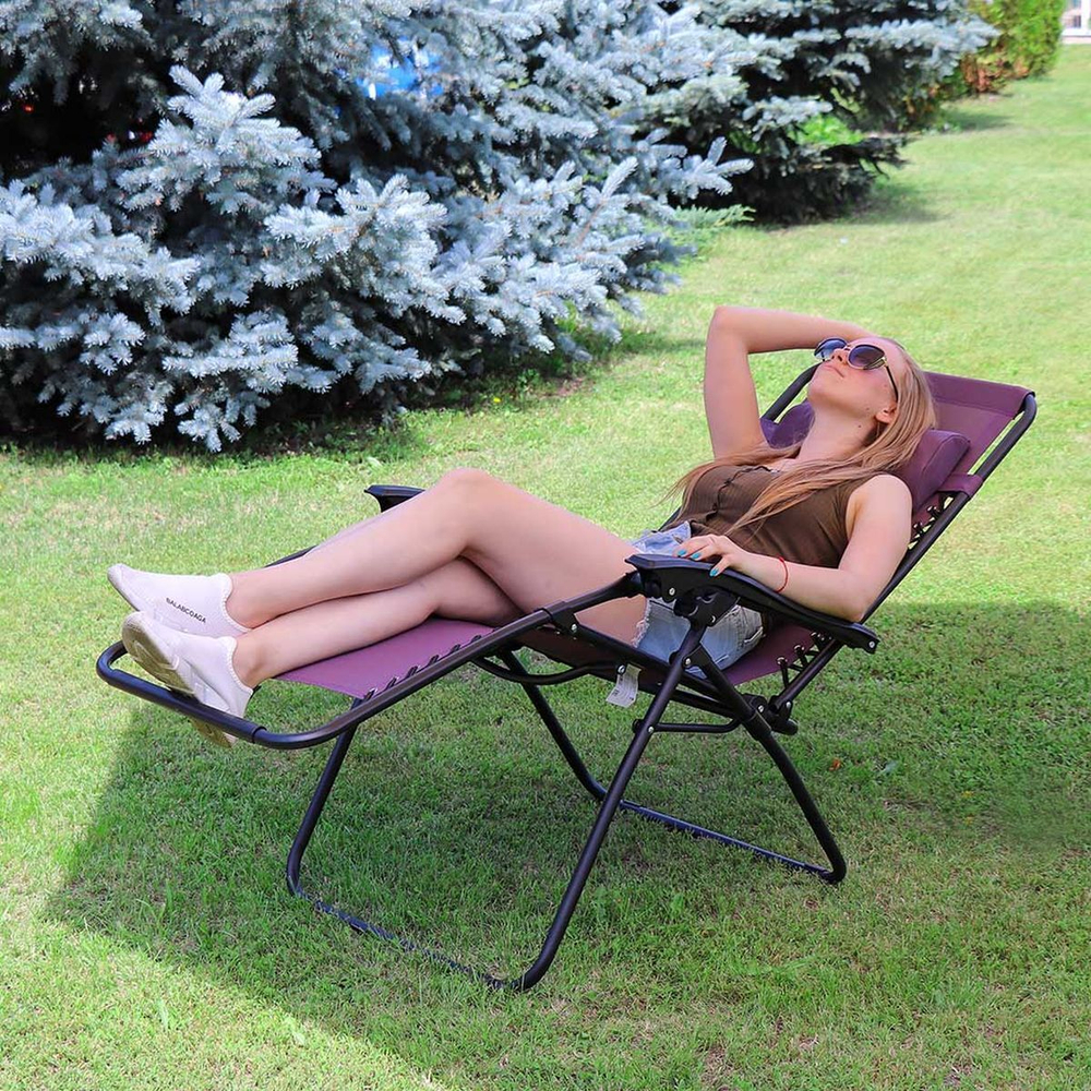 Шезлонг пляжный складной, металл, 165х65х110 см, 100 кг, 2 положения спинки, фиолетовый, Green Days