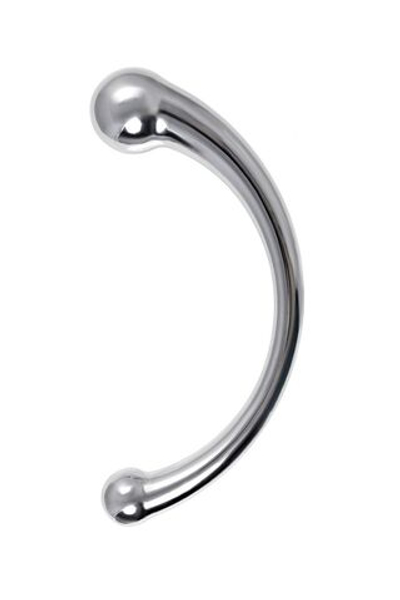 Серебристый двусторонний металлический дилдо - 21 см.