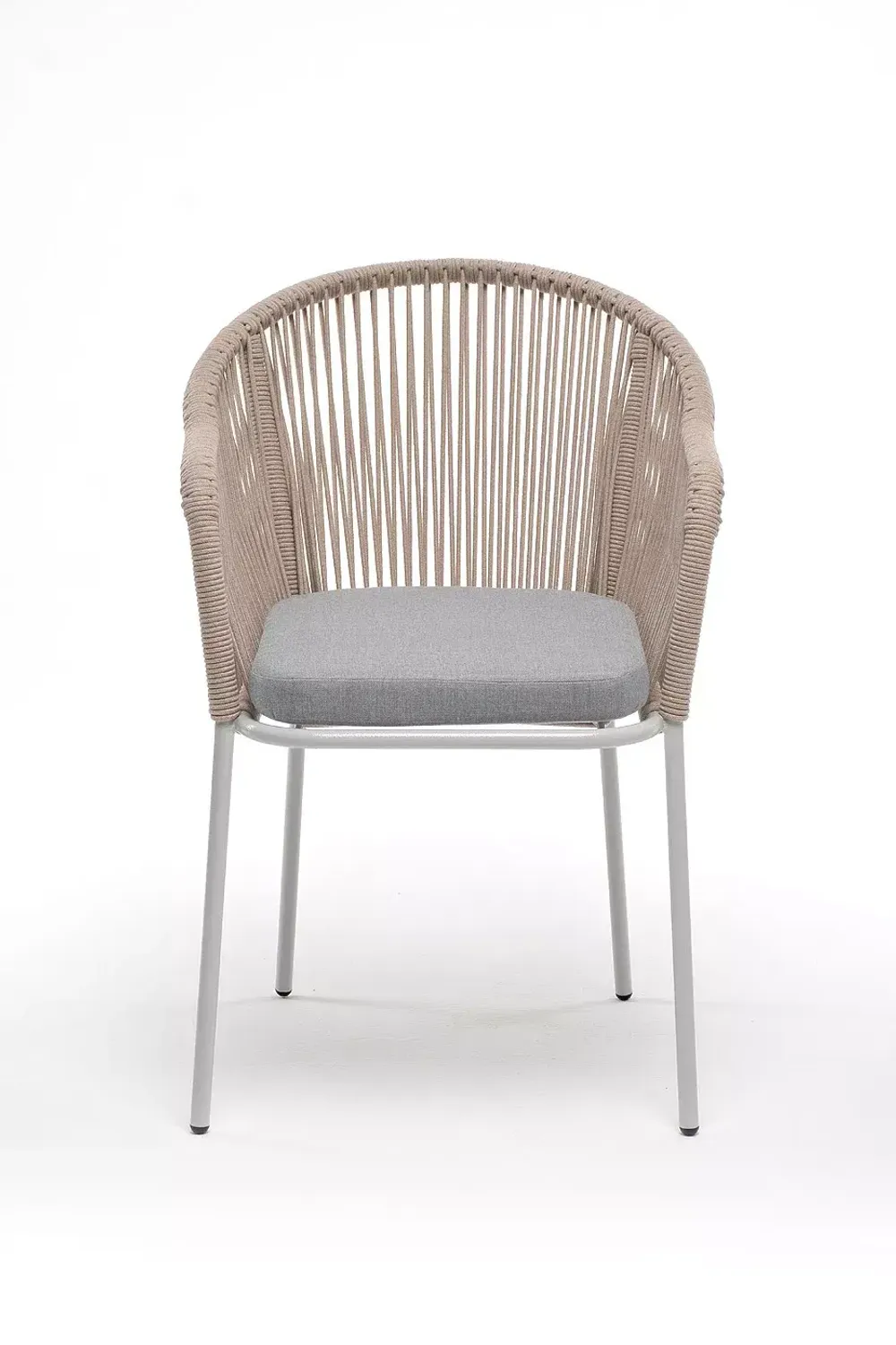 "Лион" стул плетеный из роупа, каркас из стали светло-серый (RAL7035) муар, роуп бежевый круглый, ткань светло-серая