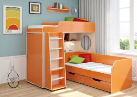 Двухъярусная кровать КарИВи Легенда 5.4  Дуб Молочный Оранжевый