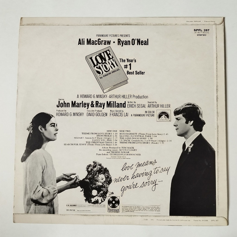 Винтажная виниловая пластинка LP Francis Lai Love Story История Любви OST (UK 1971)