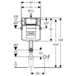 Смывной бачок скрытого монтажа, с фронтальным управлением, глубина 12 см,  Geberit  UP320 109.300.00.5 схема
