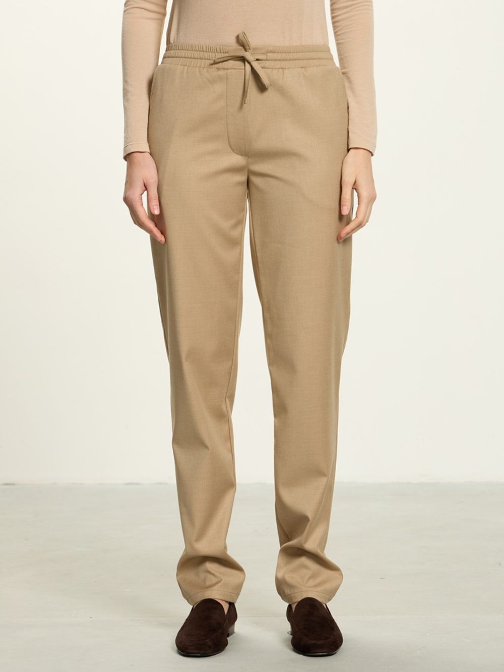 Брюки Чинос на резинке бежевые смесовая шерсть