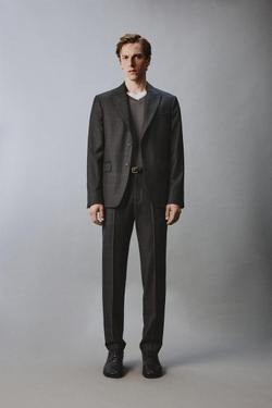 ZARA КОСТЮМНЫЕ БРЮКИ В КЛЕТКУ ИЗ 100% ШЕРСТИ, ТЕМНЫЙ МЕЛАНЖ