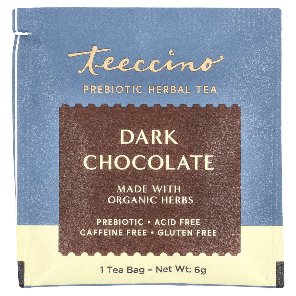 Teeccino, Prebiotic Herbal Tea, органический темный шоколад, без кофеина, 10 чайных пакетиков, 60 г (2,12 унции)