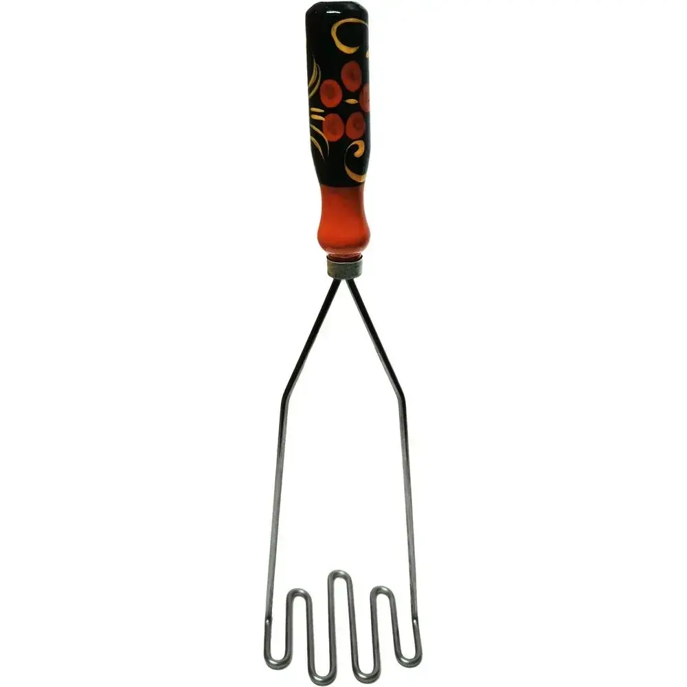 Картофелемялка зигзаг с художественной росписью, Дерево/нерж.сталь