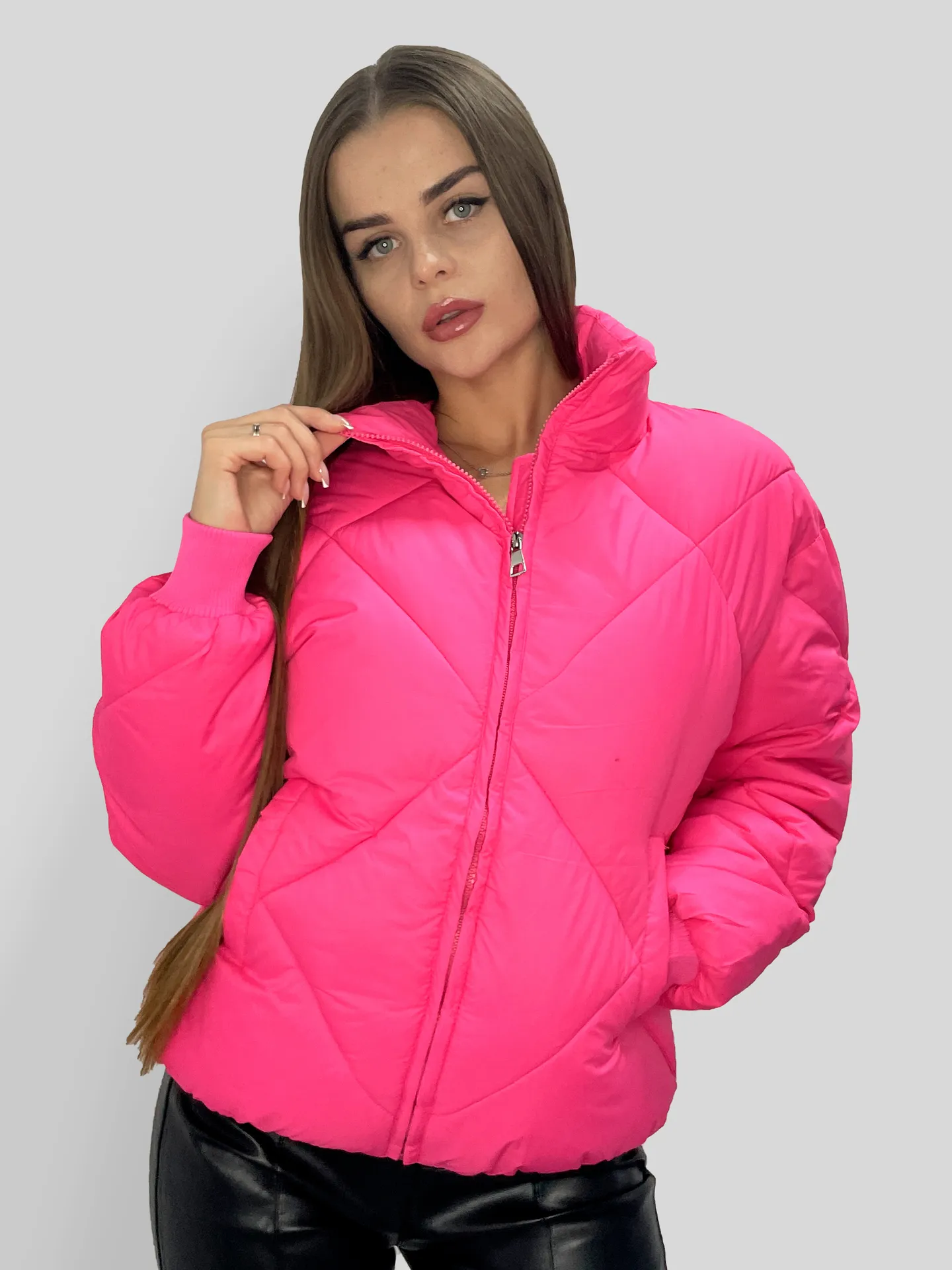 Куртка Moki 2146 на молнии с прорезными карманами и манжетами на рукавах\Розовый Nadya