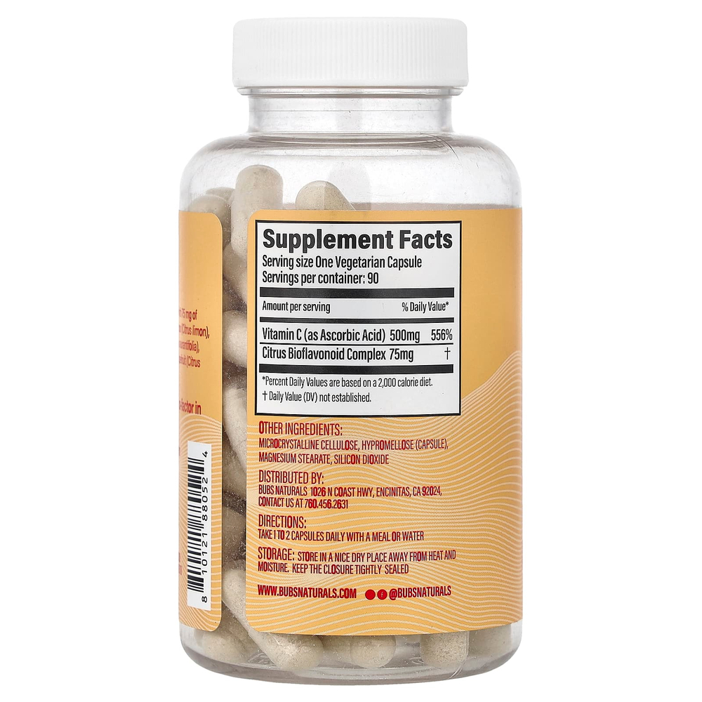 BUBS Naturals, Bubs Boost, витамин C, 90 вегетарианских капсул