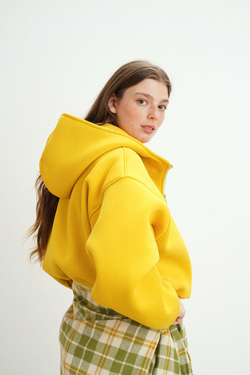 Худи на молнии укороченная с начесом, «Горчица»