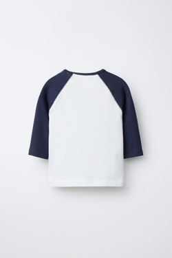ZARA ФУТБОЛКА РЕГЛАН С НАДПИСЬЮ ИЗ МОДАЛА, ТЕМНО-СИНИЙ/БЕЛЫЙ