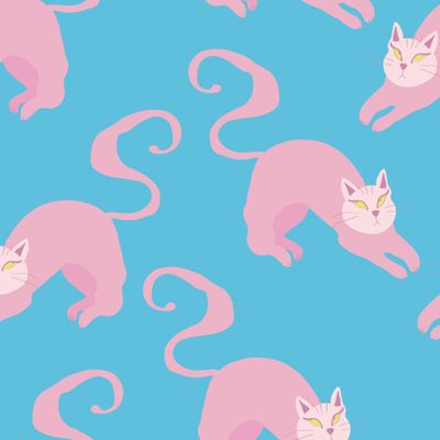 Милые розовые котики на голубом фоне. Cute pink cats on blue background