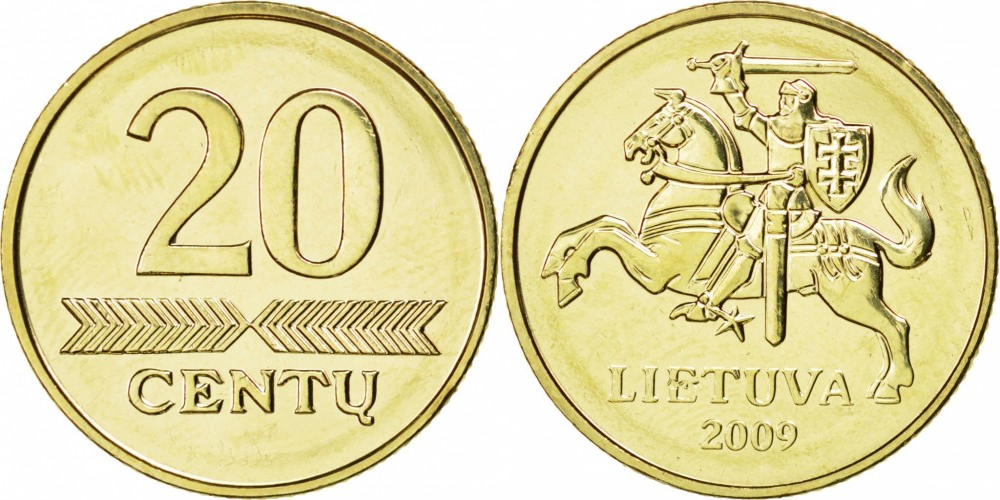 Литва 20 центов, 1997-2014 XF