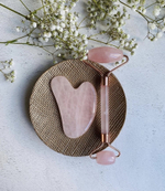 La Mellee/Ролик для лица и скребок Гуаша из натурального розового кварца. Массажный набор для лица