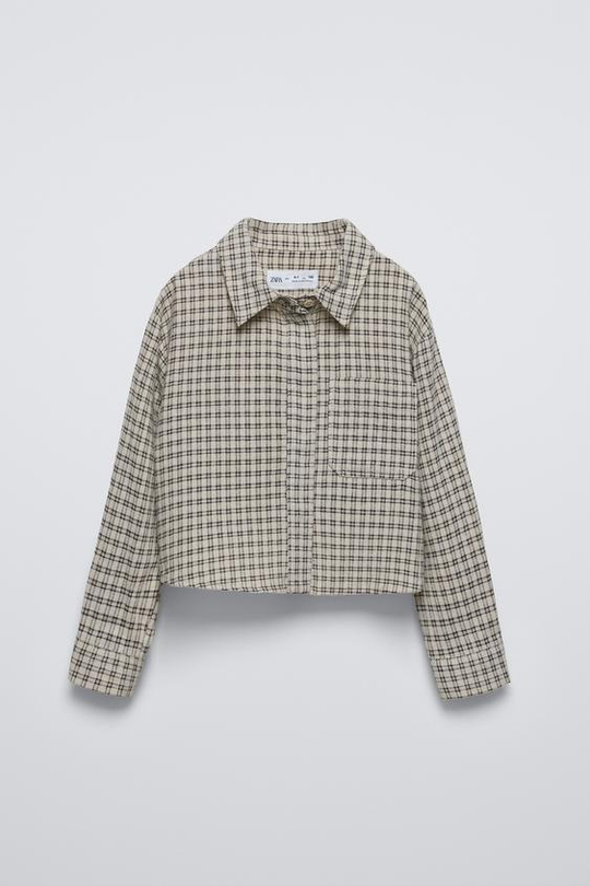 ZARA РУБАШКА В КЛЕТКУ, ЭКРЮ/ЧЕРНЫЙ