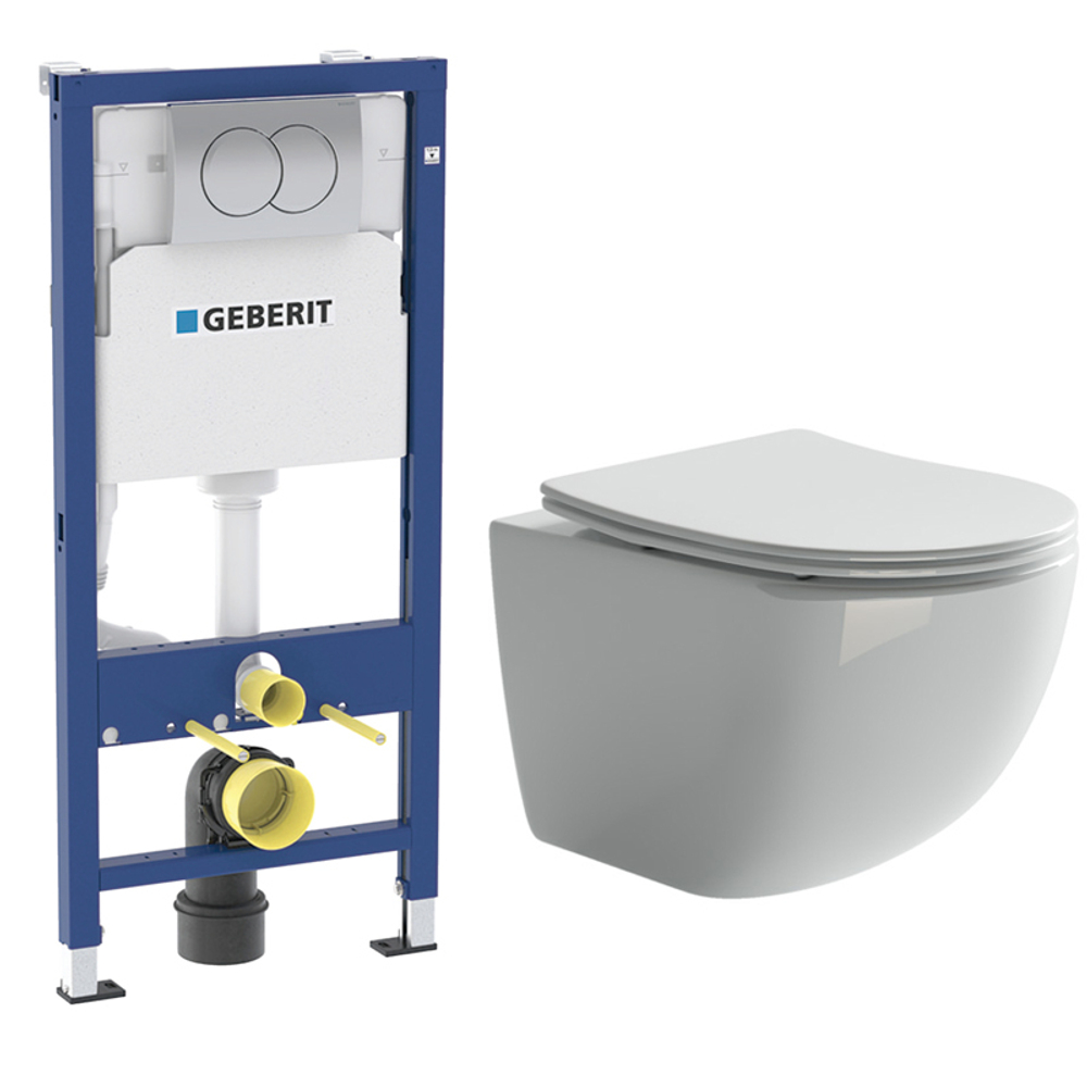 Комплект подвесной безободковый унитаз Ceramica Nova Metropol Rimless с крышкой-сиденьем CN4002 + инсталляция Geberit Delta 458.149.21.1 с кнопкой, хром глянцевый