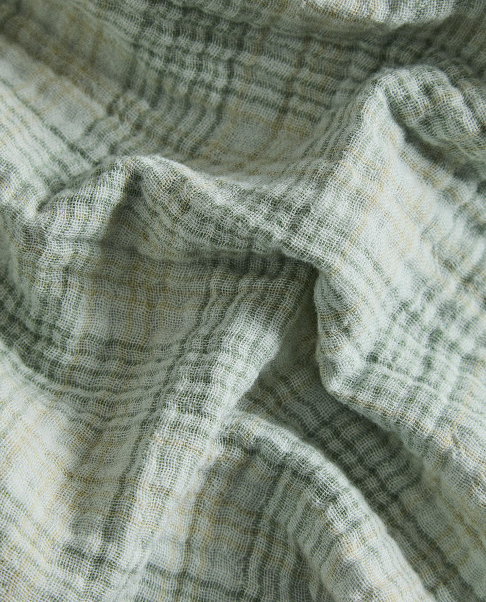 Zara Home плед из хлопка, зелёный, в клетку · 3196/004